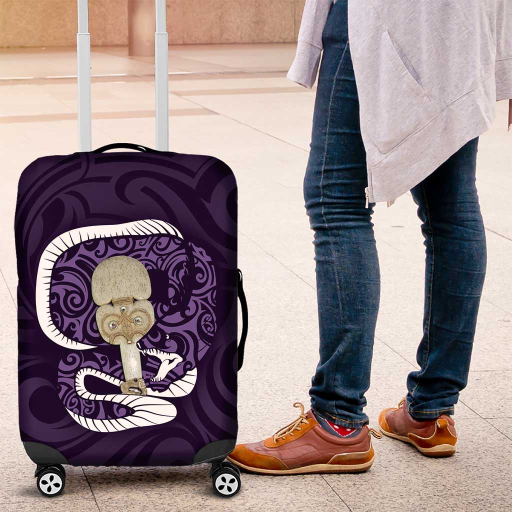 Purple New Zealand Eel Luggage Cover Aotearoa Maori Tuna With Kotiate Weapon LT14 Purple - Polynesian Pride