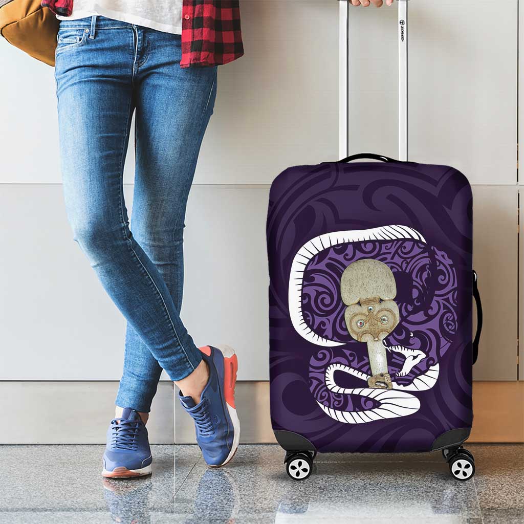 Purple New Zealand Eel Luggage Cover Aotearoa Maori Tuna With Kotiate Weapon LT14 - Polynesian Pride