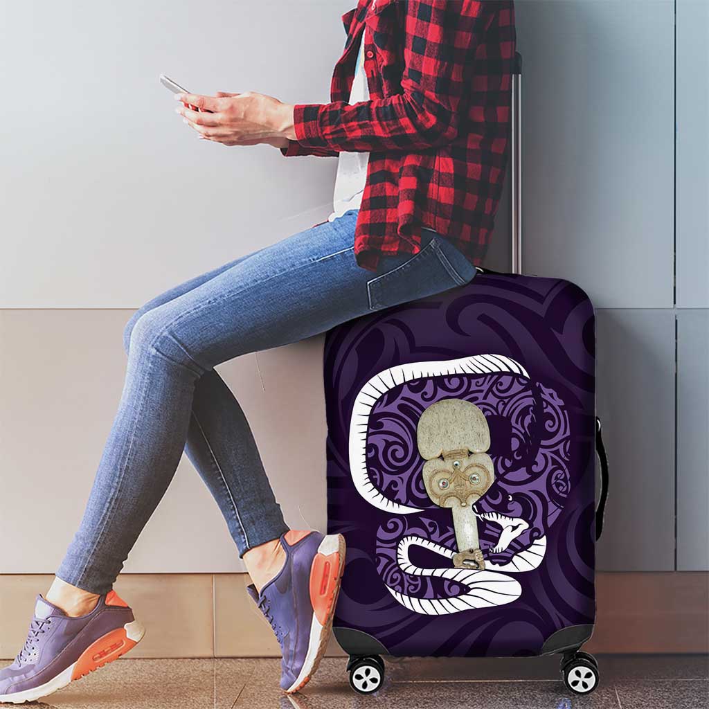 Purple New Zealand Eel Luggage Cover Aotearoa Maori Tuna With Kotiate Weapon LT14 - Polynesian Pride