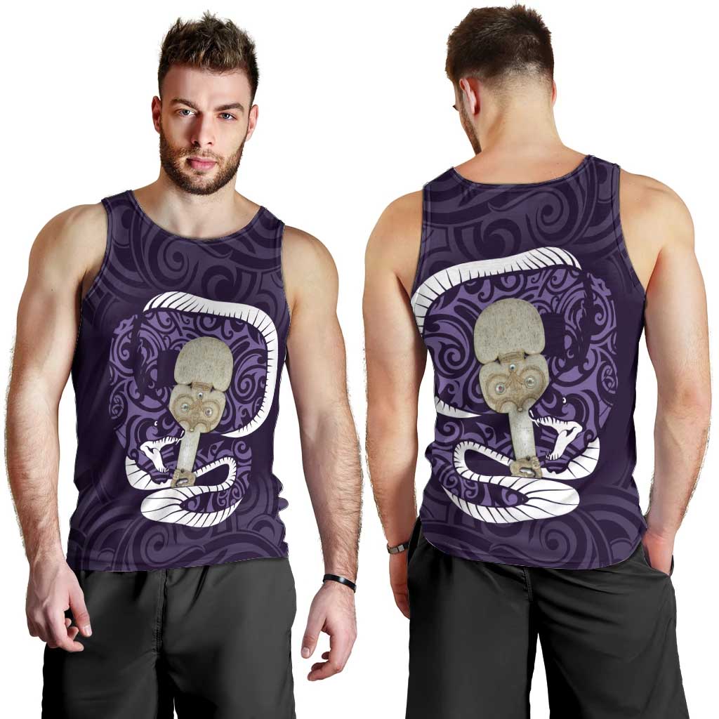 Purple New Zealand Eel Men Tank Top Aotearoa Maori Tuna With Kotiate Weapon