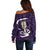 Purple New Zealand Eel Off Shoulder Sweater Aotearoa Maori Tuna With Kotiate Weapon