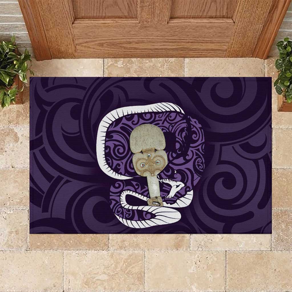 Purple New Zealand Eel Rubber Doormat Aotearoa Maori Tuna With Kotiate Weapon LT14 Purple - Polynesian Pride