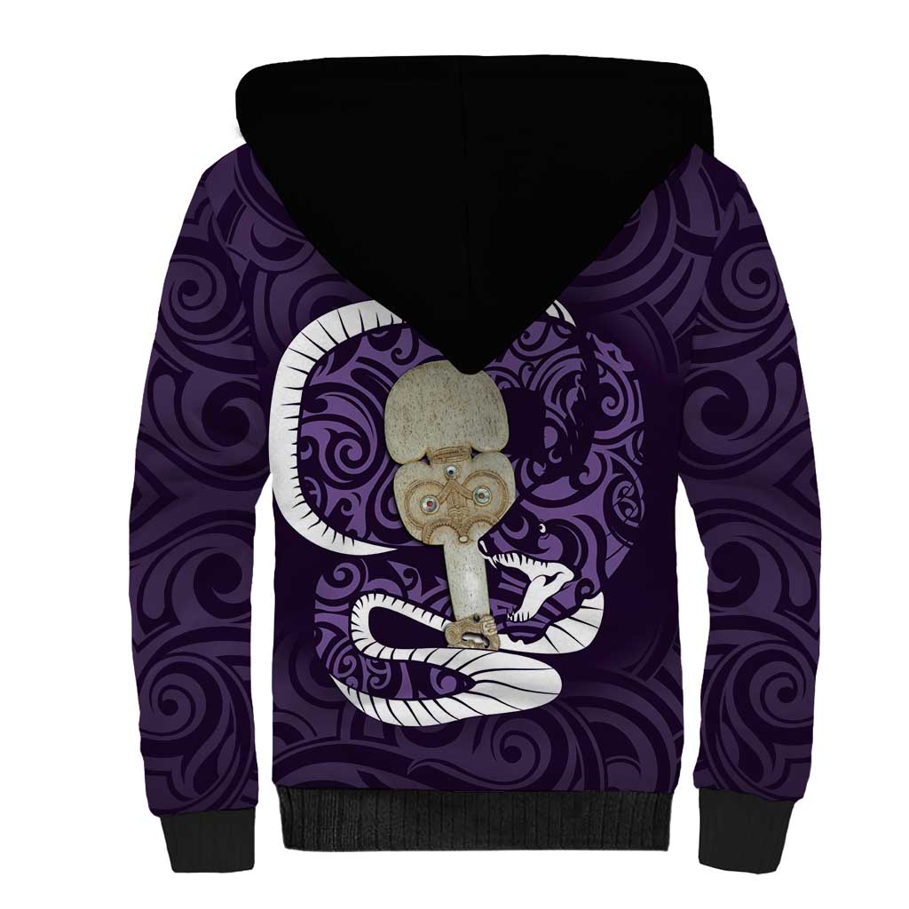 Purple New Zealand Eel Sherpa Hoodie Aotearoa Maori Tuna With Kotiate Weapon LT14 - Polynesian Pride