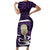 Purple New Zealand Eel Short Sleeve Bodycon Dress Aotearoa Maori Tuna With Kotiate Weapon