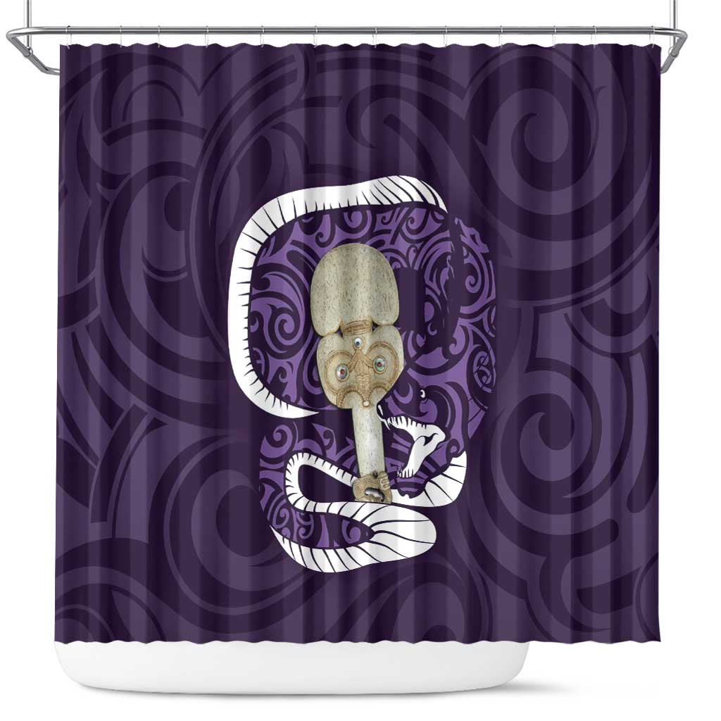 Purple New Zealand Eel Shower Curtain Aotearoa Maori Tuna With Kotiate Weapon