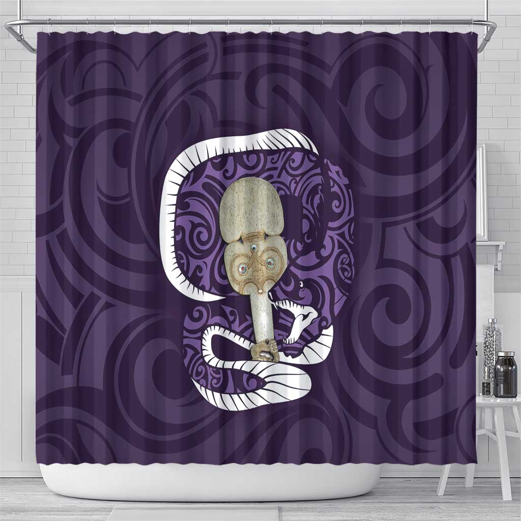 Purple New Zealand Eel Shower Curtain Aotearoa Maori Tuna With Kotiate Weapon LT14 - Polynesian Pride