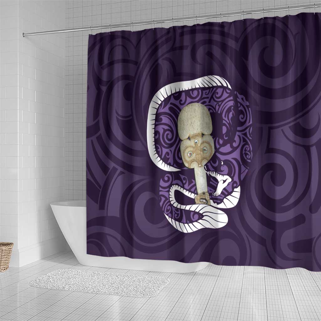 Purple New Zealand Eel Shower Curtain Aotearoa Maori Tuna With Kotiate Weapon LT14 - Polynesian Pride