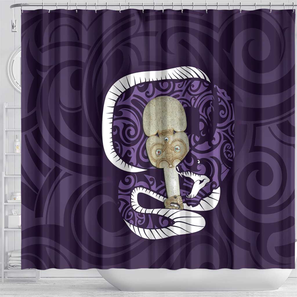 Purple New Zealand Eel Shower Curtain Aotearoa Maori Tuna With Kotiate Weapon LT14 - Polynesian Pride