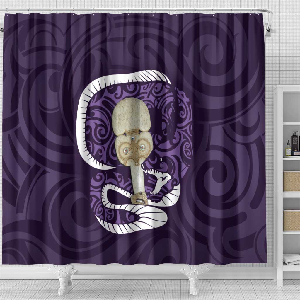 Purple New Zealand Eel Shower Curtain Aotearoa Maori Tuna With Kotiate Weapon LT14 - Polynesian Pride