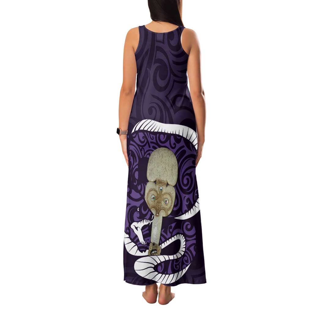 Purple New Zealand Eel Tank Maxi Dress Aotearoa Maori Tuna With Kotiate Weapon
