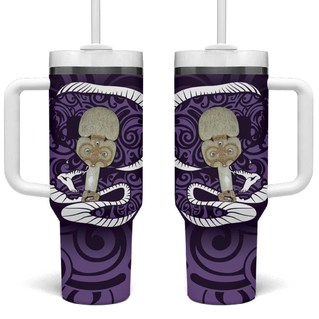 Purple New Zealand Eel Tumbler With Handle Aotearoa Maori Tuna With Kotiate Weapon LT14 One Size: 40 oz Purple - Polynesian Pride