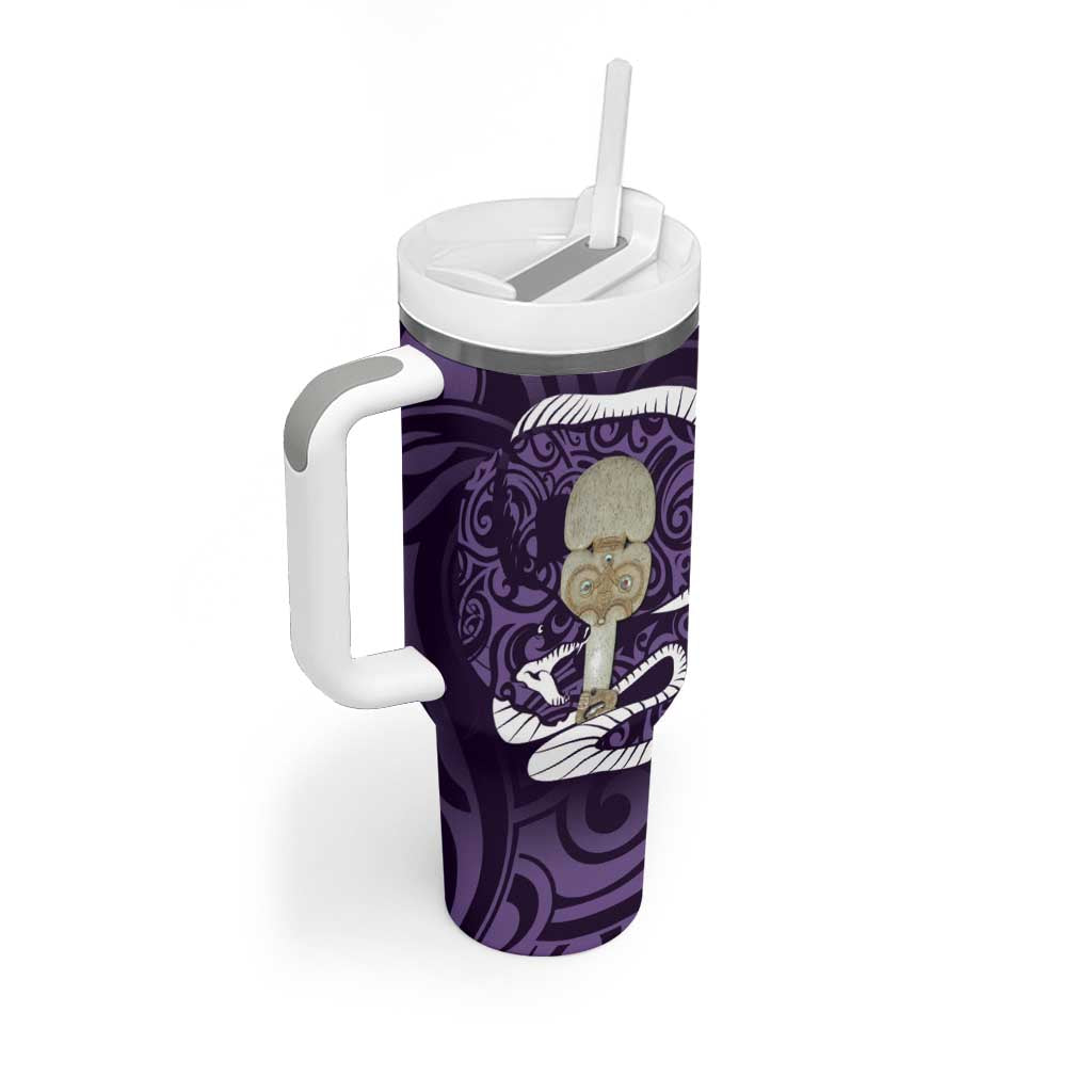 Purple New Zealand Eel Tumbler With Handle Aotearoa Maori Tuna With Kotiate Weapon LT14 - Polynesian Pride