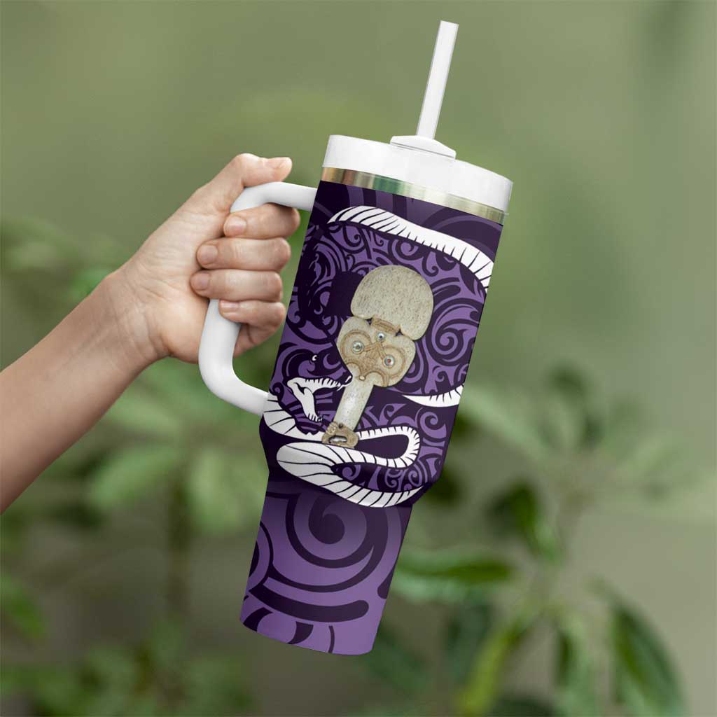 Purple New Zealand Eel Tumbler With Handle Aotearoa Maori Tuna With Kotiate Weapon LT14 - Polynesian Pride