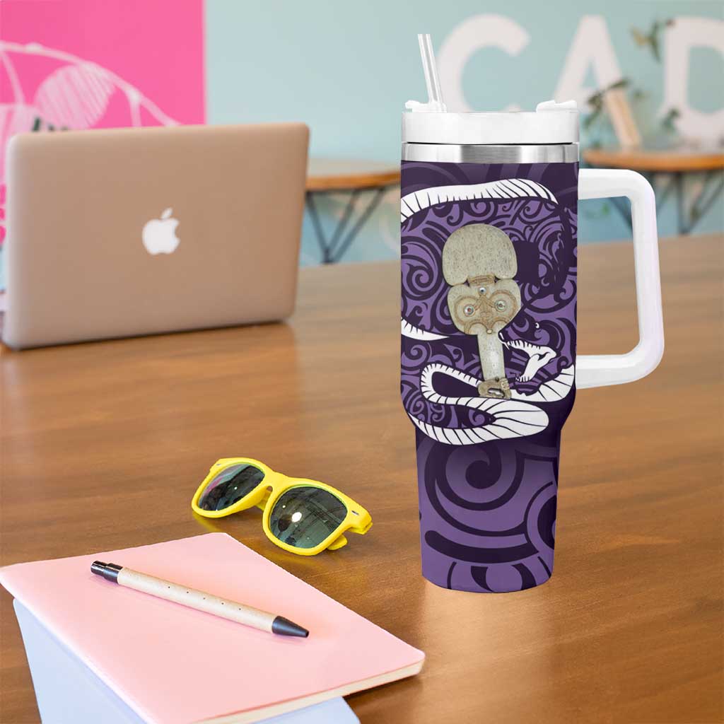 Purple New Zealand Eel Tumbler With Handle Aotearoa Maori Tuna With Kotiate Weapon LT14 - Polynesian Pride