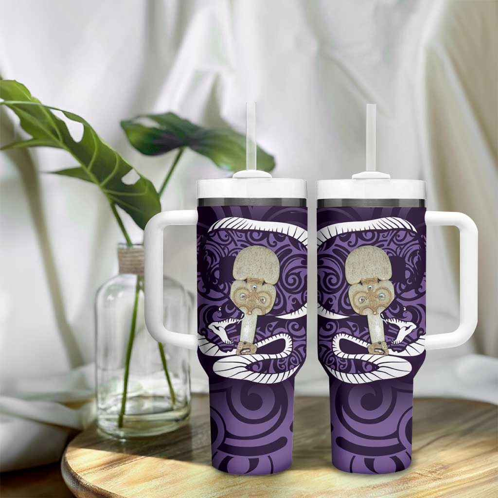 Purple New Zealand Eel Tumbler With Handle Aotearoa Maori Tuna With Kotiate Weapon LT14 - Polynesian Pride