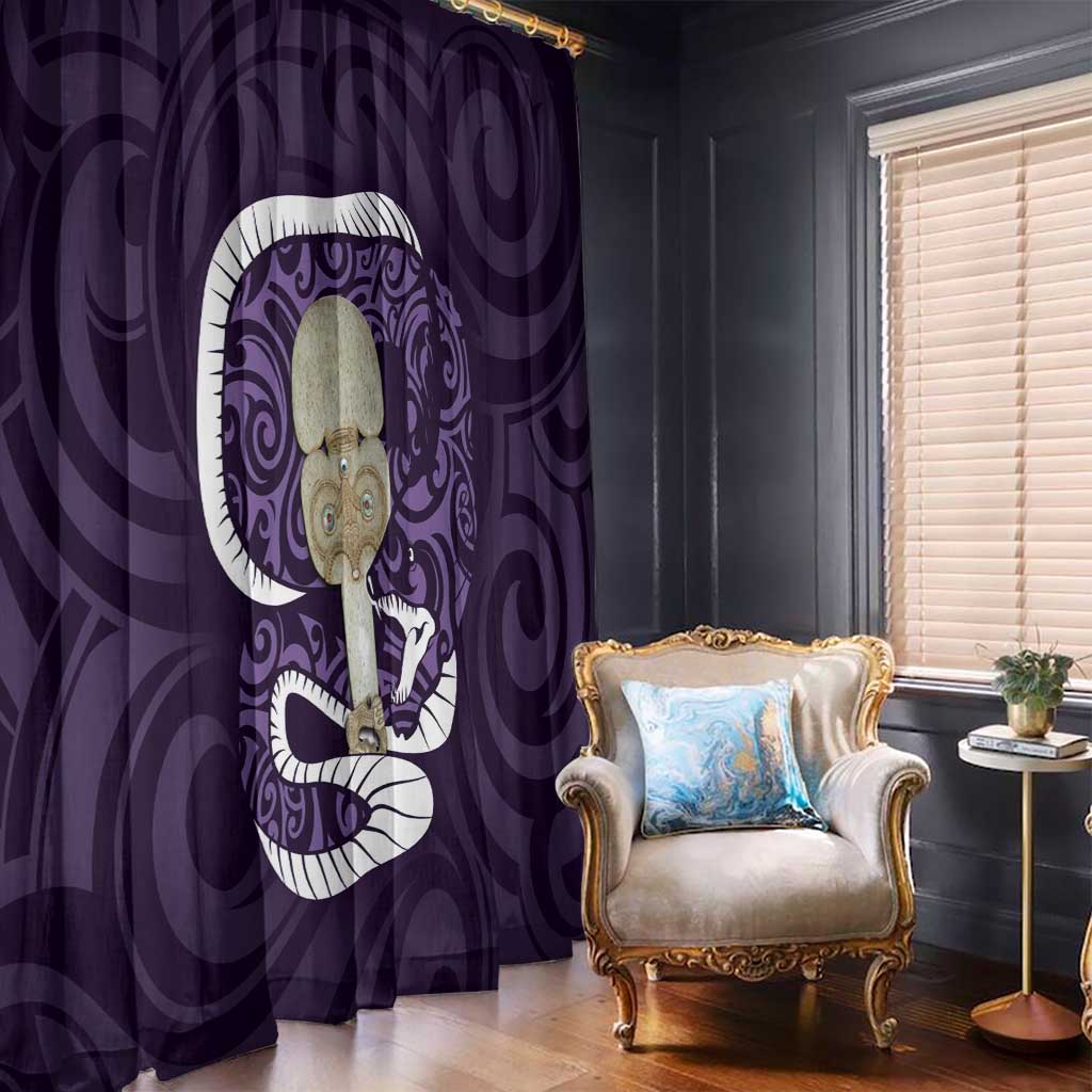 Purple New Zealand Eel Window Curtain Aotearoa Maori Tuna With Kotiate Weapon
