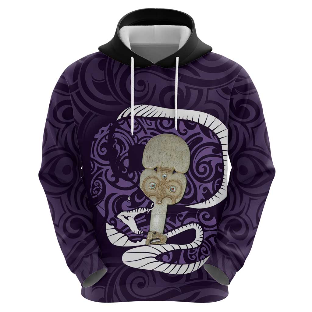 Purple New Zealand Eel Zip Hoodie Aotearoa Maori Tuna With Kotiate Weapon