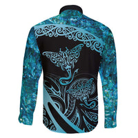 New Zealand Stingray Family Matching Short Sleeve Bodycon Dress and Hawaiian Shirt Aotearoa Whai With Maori Paua Shell LT14 - Polynesian Pride