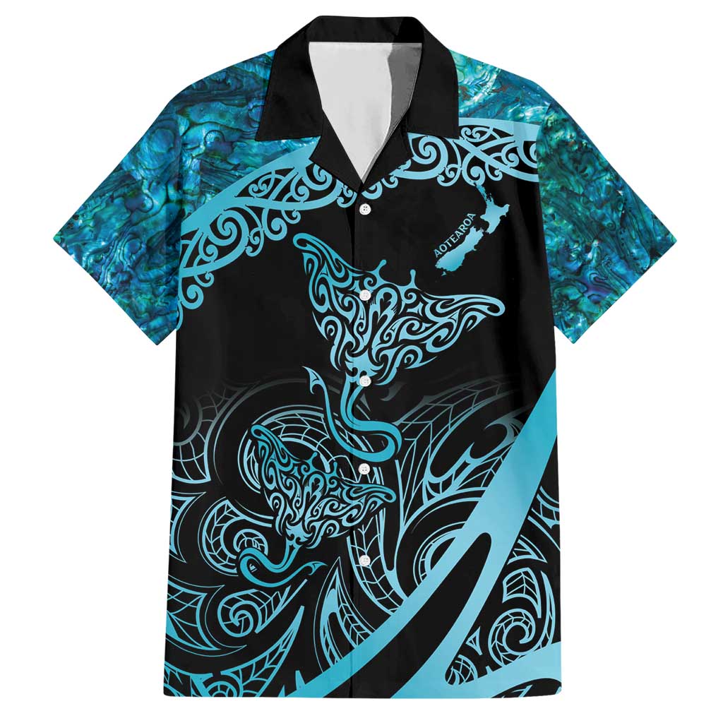 New Zealand Stingray Hawaiian Shirt Aotearoa Whai With Maori Paua Shell LT14 Turquoise - Polynesian Pride