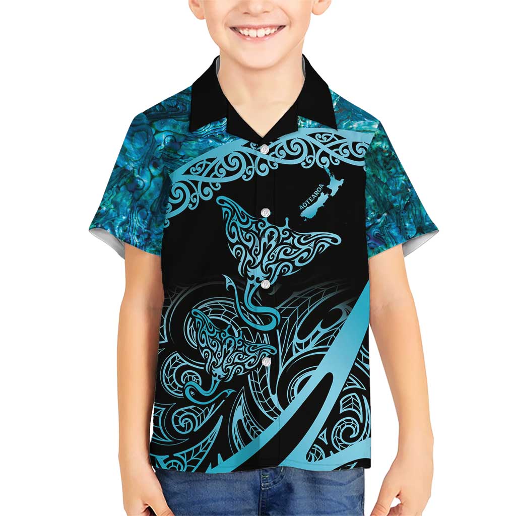 New Zealand Stingray Hawaiian Shirt Aotearoa Whai With Maori Paua Shell LT14 - Polynesian Pride