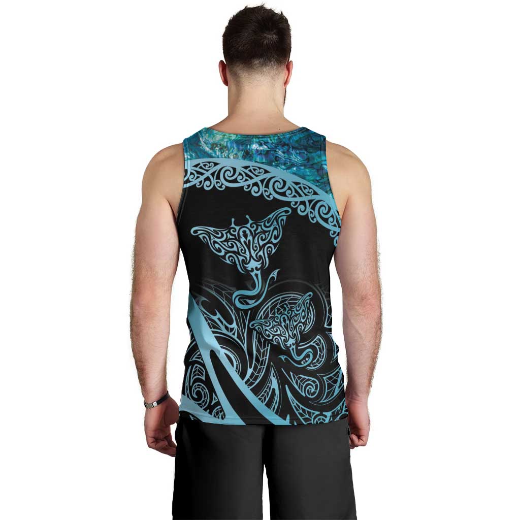 New Zealand Stingray Men Tank Top Aotearoa Whai With Maori Paua Shell