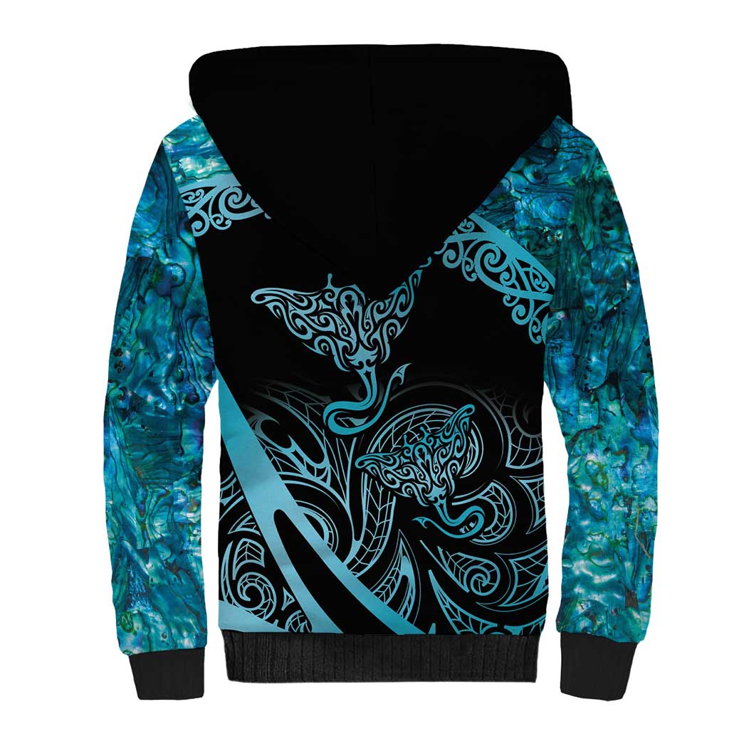 New Zealand Stingray Sherpa Hoodie Aotearoa Whai With Maori Paua Shell LT14 - Polynesian Pride