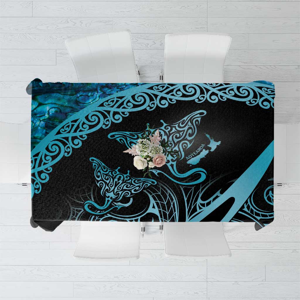 New Zealand Stingray Tablecloth Aotearoa Whai With Maori Paua Shell LT14 Turquoise - Polynesian Pride