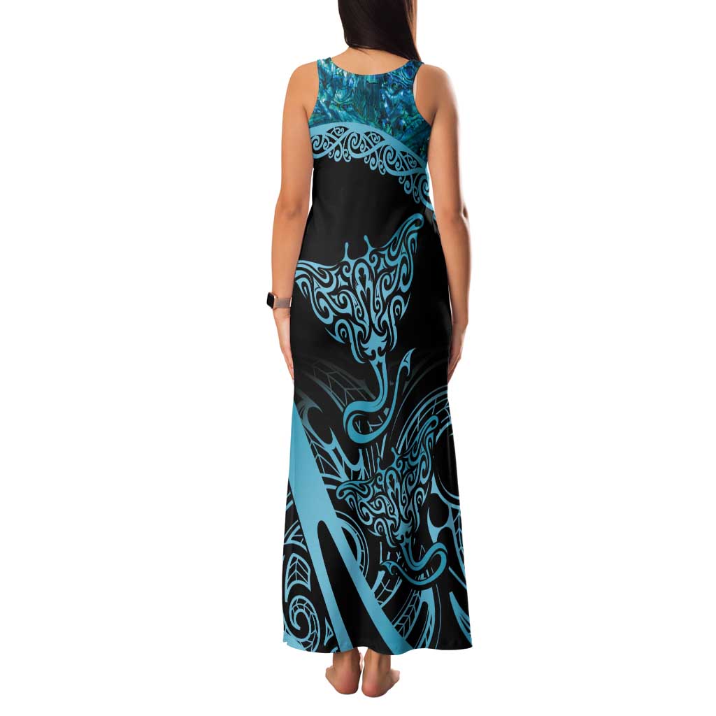 New Zealand Stingray Tank Maxi Dress Aotearoa Whai With Maori Paua Shell