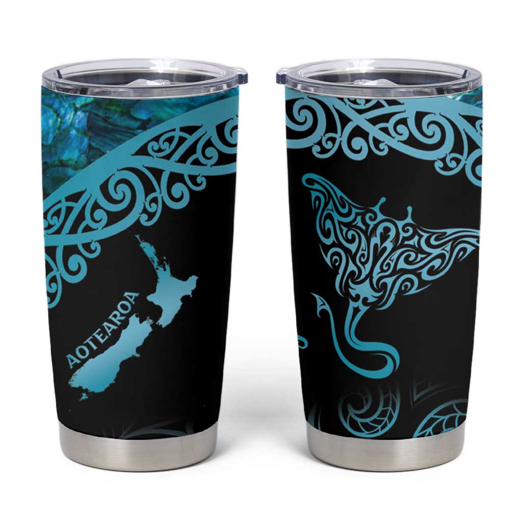 New Zealand Stingray Tumbler Cup Aotearoa Whai With Maori Paua Shell