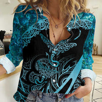 New Zealand Stingray Women Casual Shirt Aotearoa Whai With Maori Paua Shell LT14 Female Turquoise - Polynesian Pride