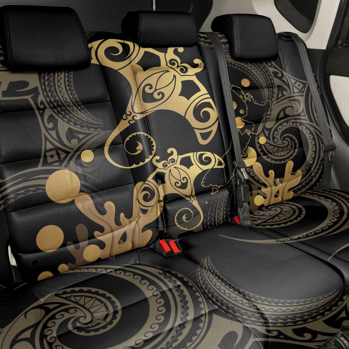 Black And Gold Aotearoa Whai Back Car Seat Cover NZ Stingrays Maori Curves Style