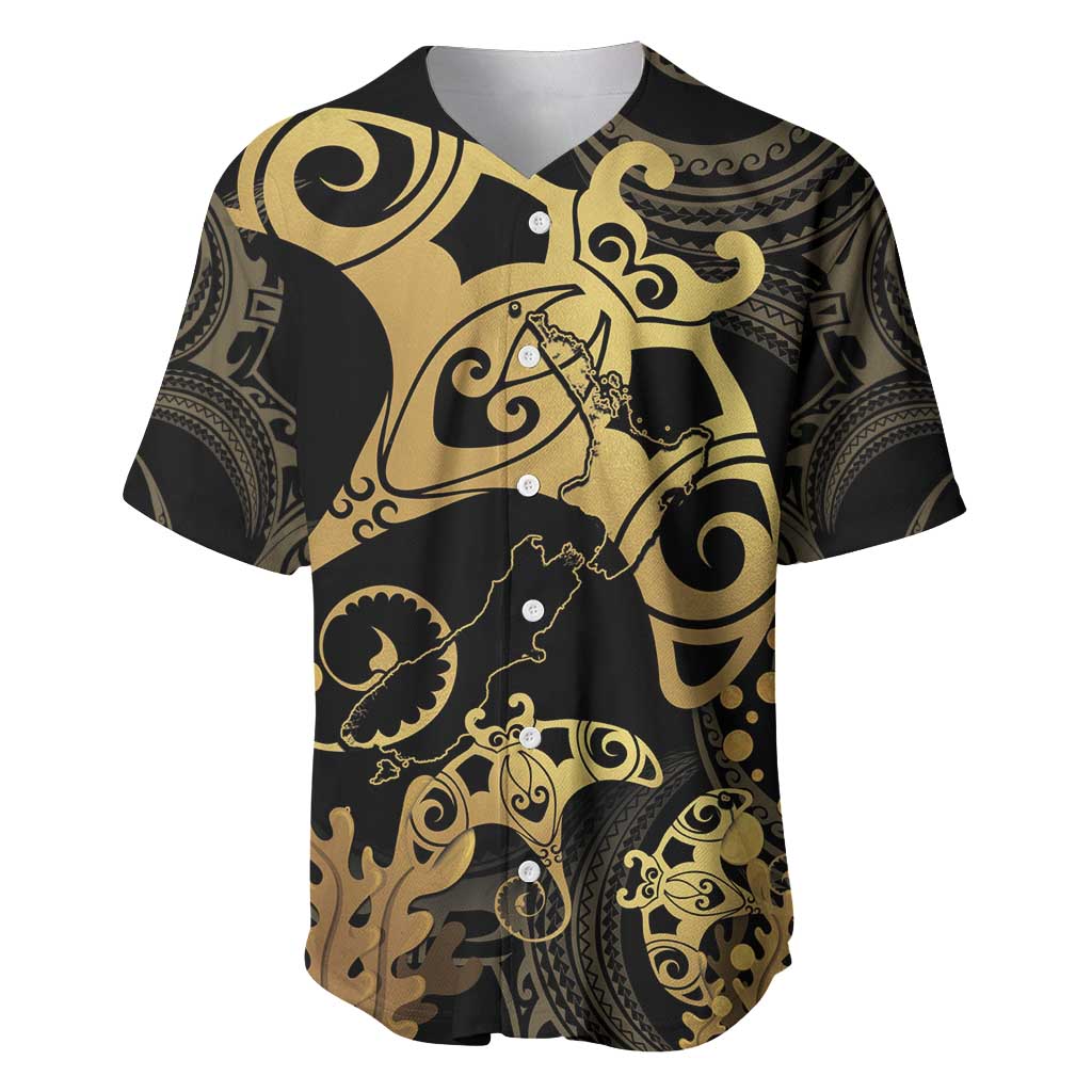 Black And Gold Aotearoa Whai Baseball Jersey NZ Stingrays Maori Curves Style LT14 Gold - Polynesian Pride
