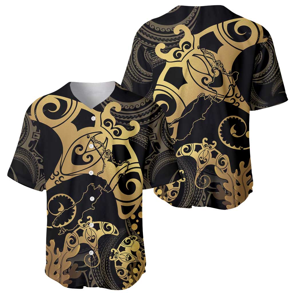 Black And Gold Aotearoa Whai Baseball Jersey NZ Stingrays Maori Curves Style LT14 - Polynesian Pride