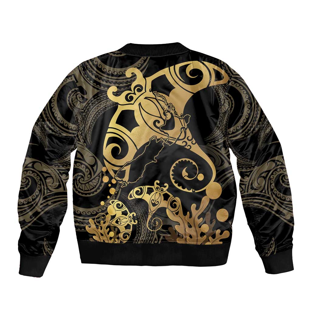 Black And Gold Aotearoa Whai Bomber Jacket NZ Stingrays Maori Curves Style