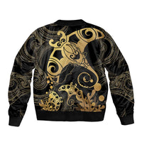 Black And Gold Aotearoa Whai Bomber Jacket NZ Stingrays Maori Curves Style