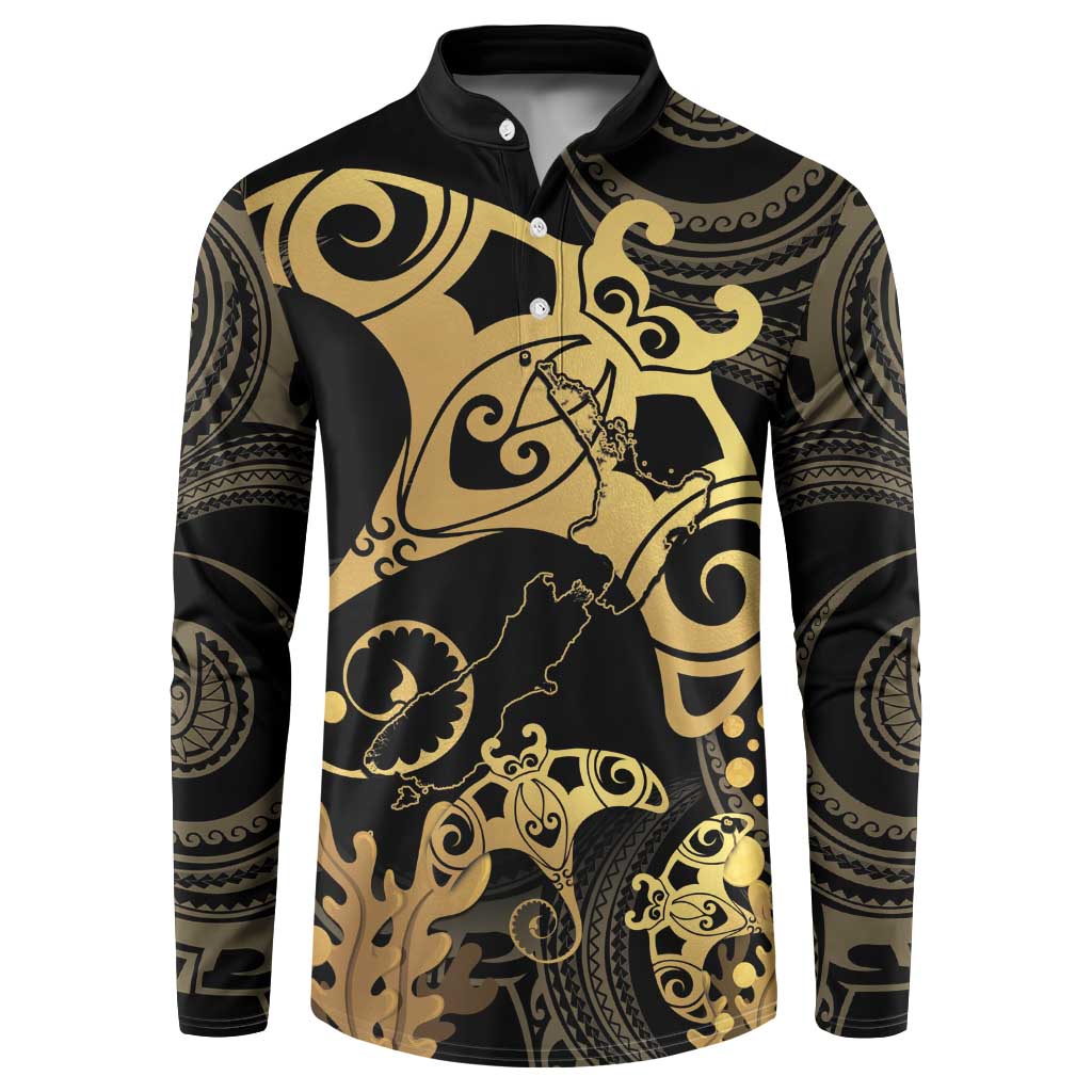 Black And Gold Aotearoa Whai Button Sweatshirt NZ Stingrays Maori Curves Style