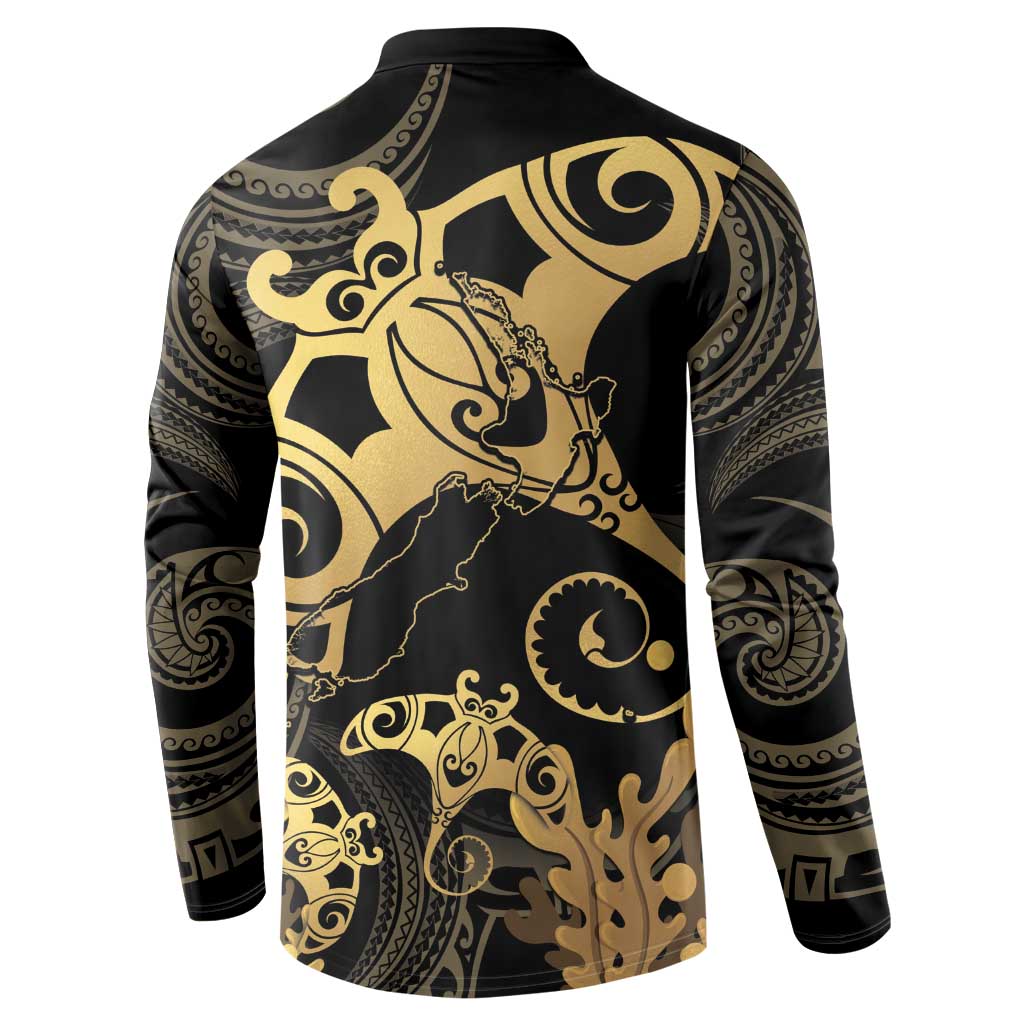Black And Gold Aotearoa Whai Button Sweatshirt NZ Stingrays Maori Curves Style