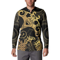 Black And Gold Aotearoa Whai Button Sweatshirt NZ Stingrays Maori Curves Style