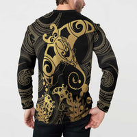 Black And Gold Aotearoa Whai Button Sweatshirt NZ Stingrays Maori Curves Style
