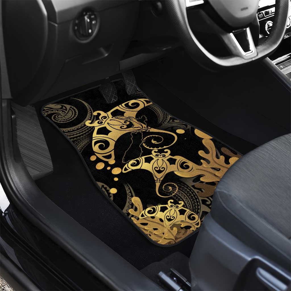 Black And Gold Aotearoa Whai Car Mats NZ Stingrays Maori Curves Style