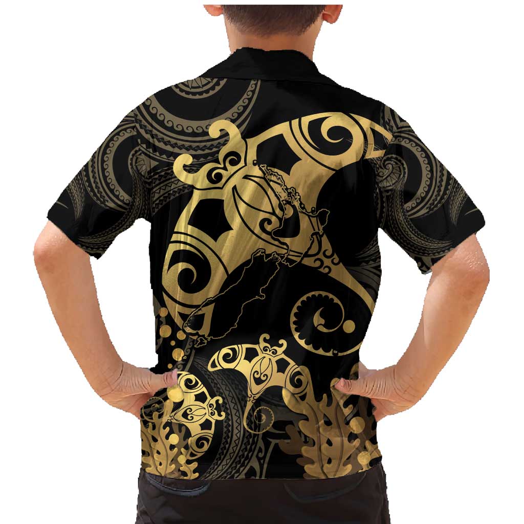 Black And Gold Aotearoa Whai Family Matching Mermaid Dress and Hawaiian Shirt NZ Stingrays Maori Curves Style LT14 - Polynesian Pride