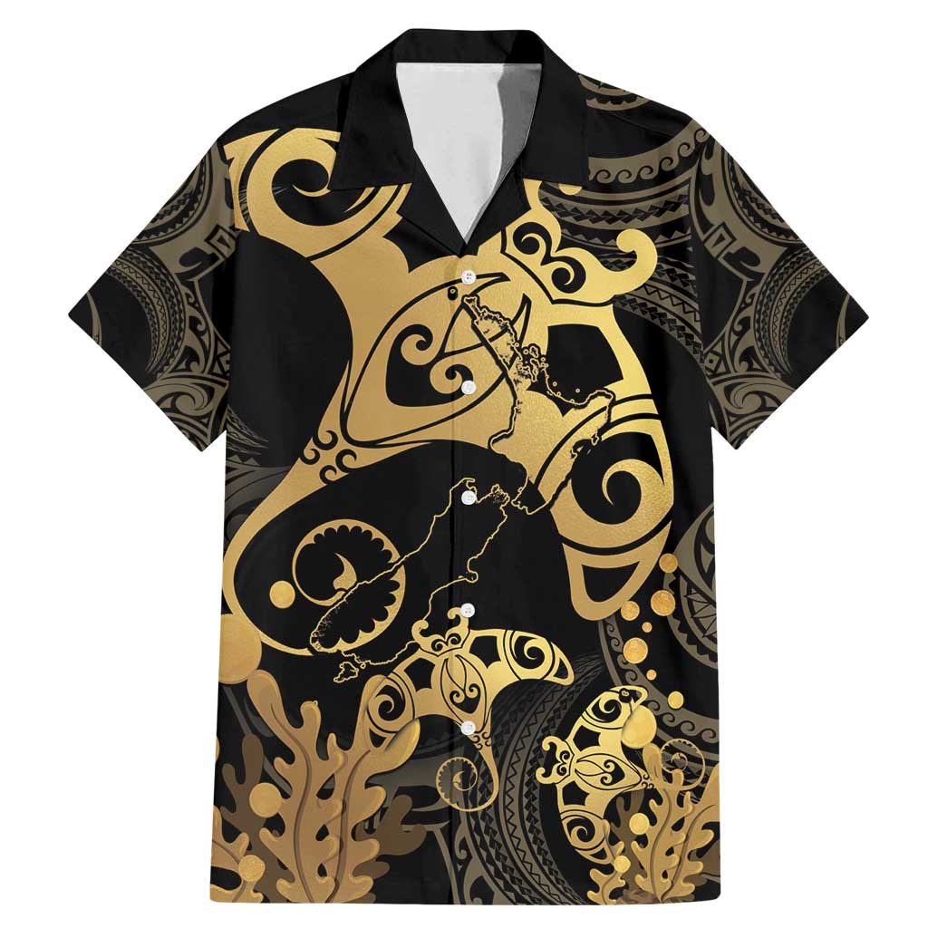 Black And Gold Aotearoa Whai Family Matching Mermaid Dress and Hawaiian Shirt NZ Stingrays Maori Curves Style LT14 Dad's Shirt - Short Sleeve Gold - Polynesian Pride