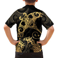 Black And Gold Aotearoa Whai Family Matching Tank Maxi Dress and Hawaiian Shirt NZ Stingrays Maori Curves Style LT14 - Polynesian Pride