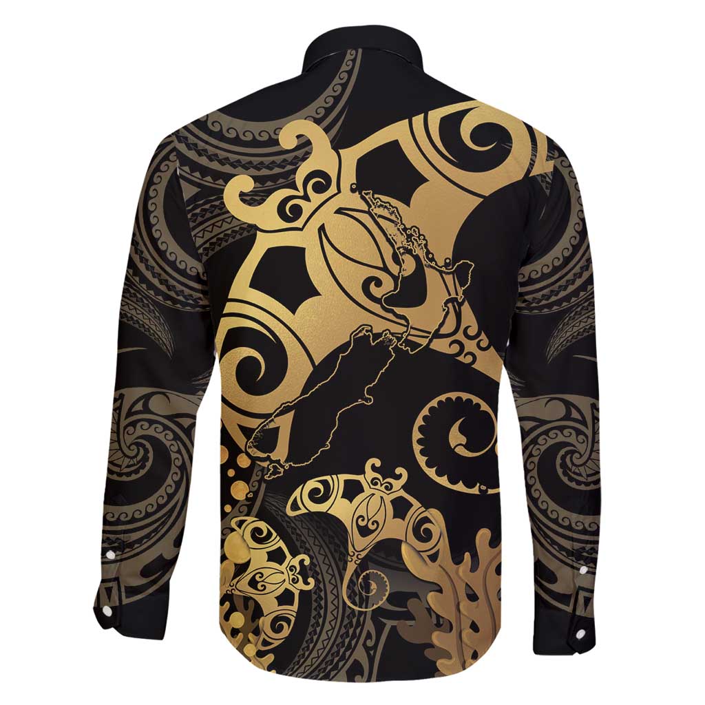 Black And Gold Aotearoa Whai Family Matching Tank Maxi Dress and Hawaiian Shirt NZ Stingrays Maori Curves Style LT14 - Polynesian Pride