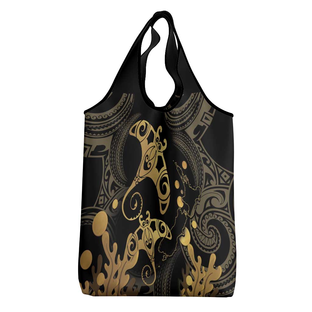 Black And Gold Aotearoa Whai Grocery Bag NZ Stingrays Maori Curves Style LT14 - Polynesian Pride