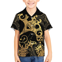 Black And Gold Aotearoa Whai Kid Hawaiian Shirt NZ Stingrays Maori Curves Style LT14 Kid Gold - Polynesian Pride