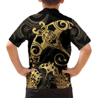 Black And Gold Aotearoa Whai Kid Hawaiian Shirt NZ Stingrays Maori Curves Style LT14 - Polynesian Pride