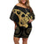 Black And Gold Aotearoa Whai Off Shoulder Short Dress NZ Stingrays Maori Curves Style