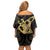 Black And Gold Aotearoa Whai Off Shoulder Short Dress NZ Stingrays Maori Curves Style