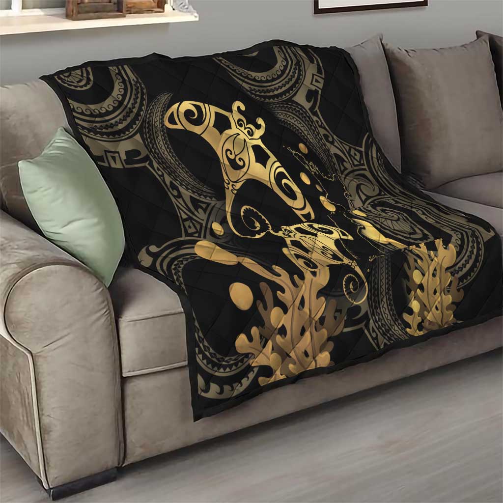 Black And Gold Aotearoa Whai Quilt NZ Stingrays Maori Curves Style
